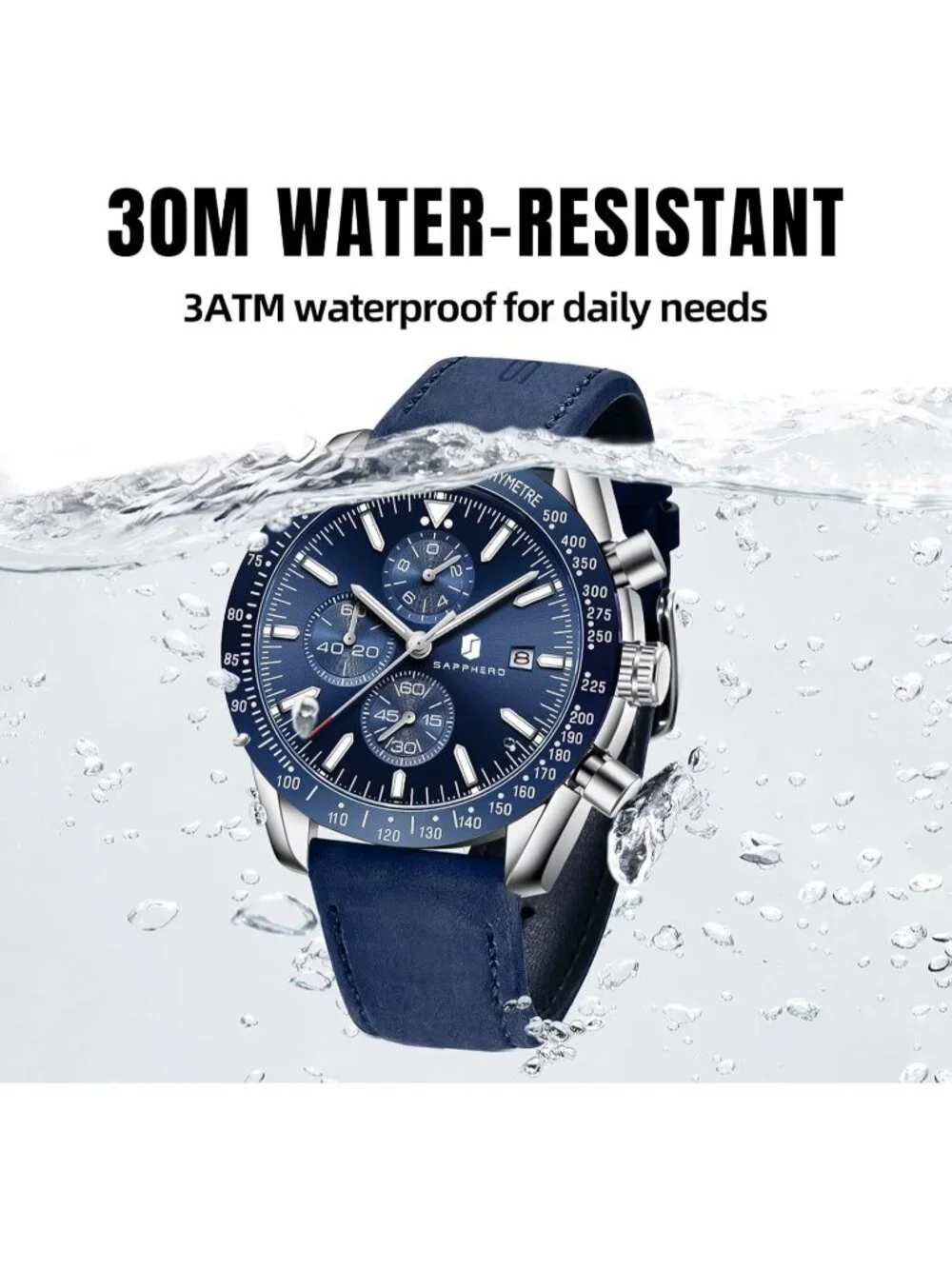 Men's All Blue Analog Silicone Strap Chronograph Luminous Designer Casual Watch